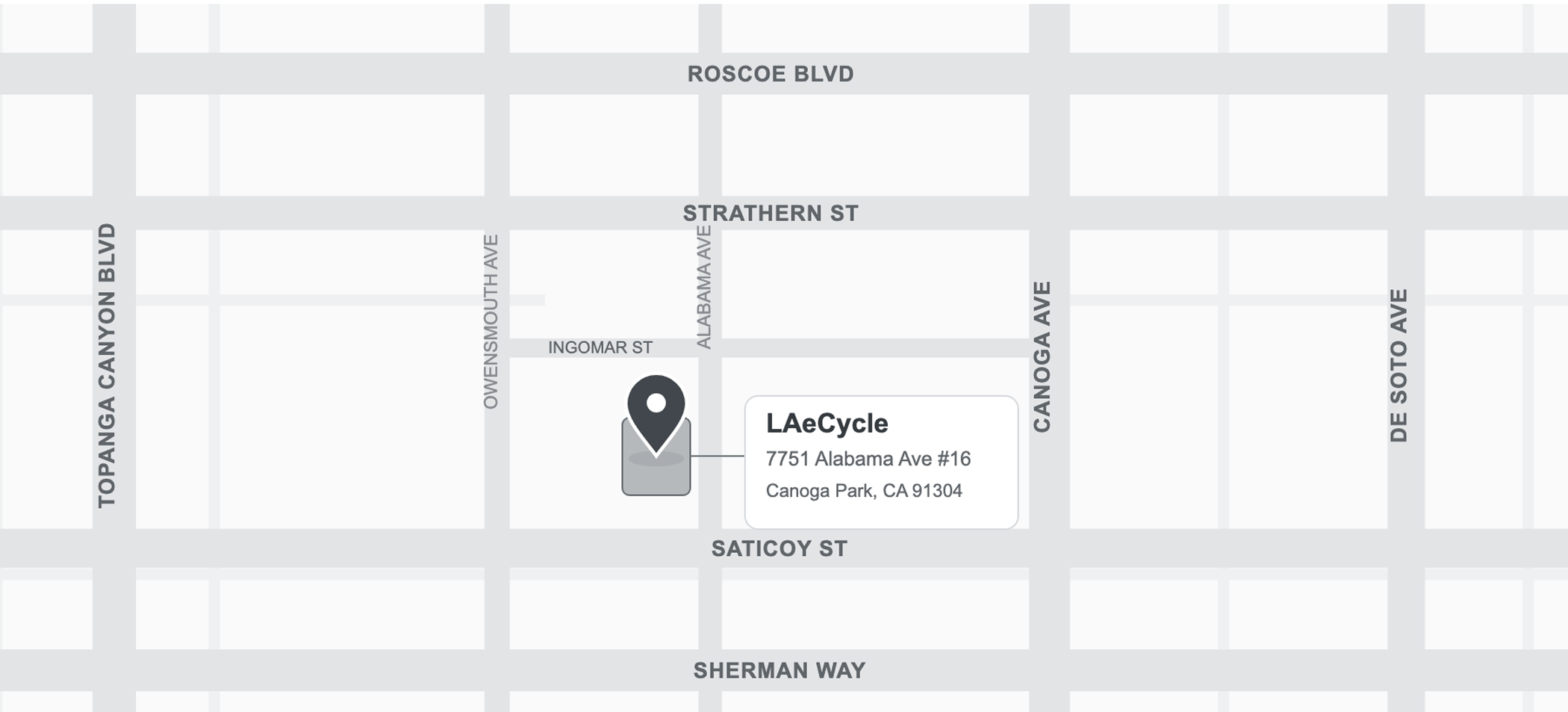 Simplified map showing LAeCycle at 7751 Alabama Avenue, Unit 16 in Canoga Park