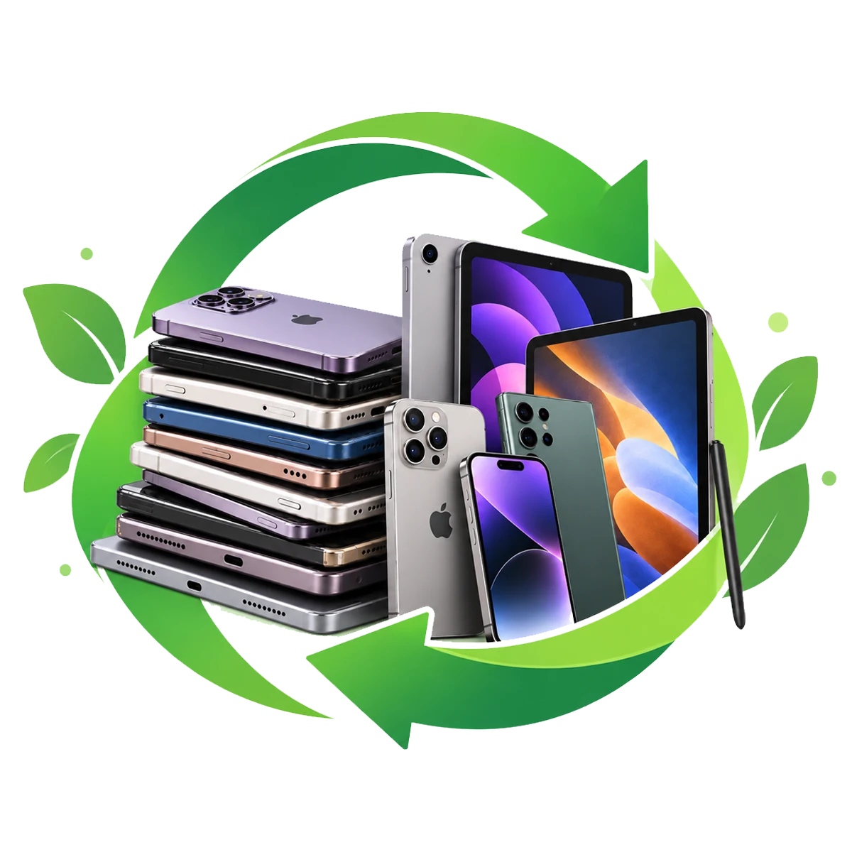 Cell phones, smartphones and tablets prepared for electronics recycling