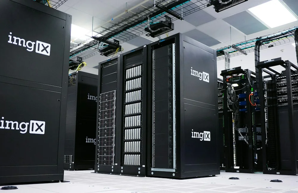 Server racks and networking equipment inside a data center