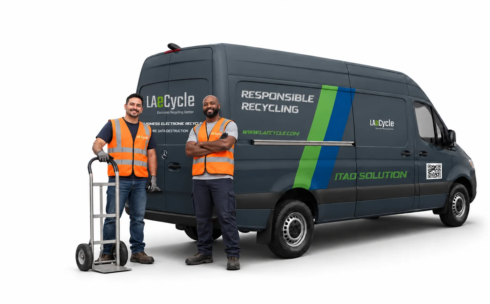 LAeCycle pickup crew and recycling van ready to collect business electronics