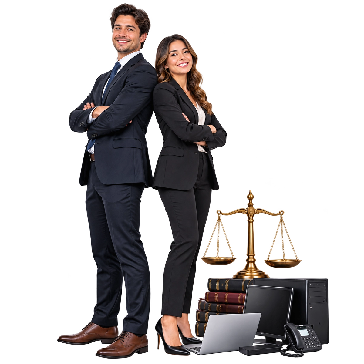 Legal professionals with retired office computers and electronics
