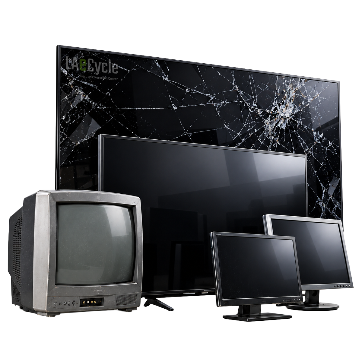 Flat-screen televisions, a CRT television and computer monitors for electronics recycling